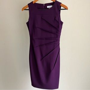 Calvin Klein plum sheath dress with pleated front accents